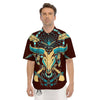 Bull Skull Indian Tribal Print Men's Short Sleeve Shirts-grizzshop