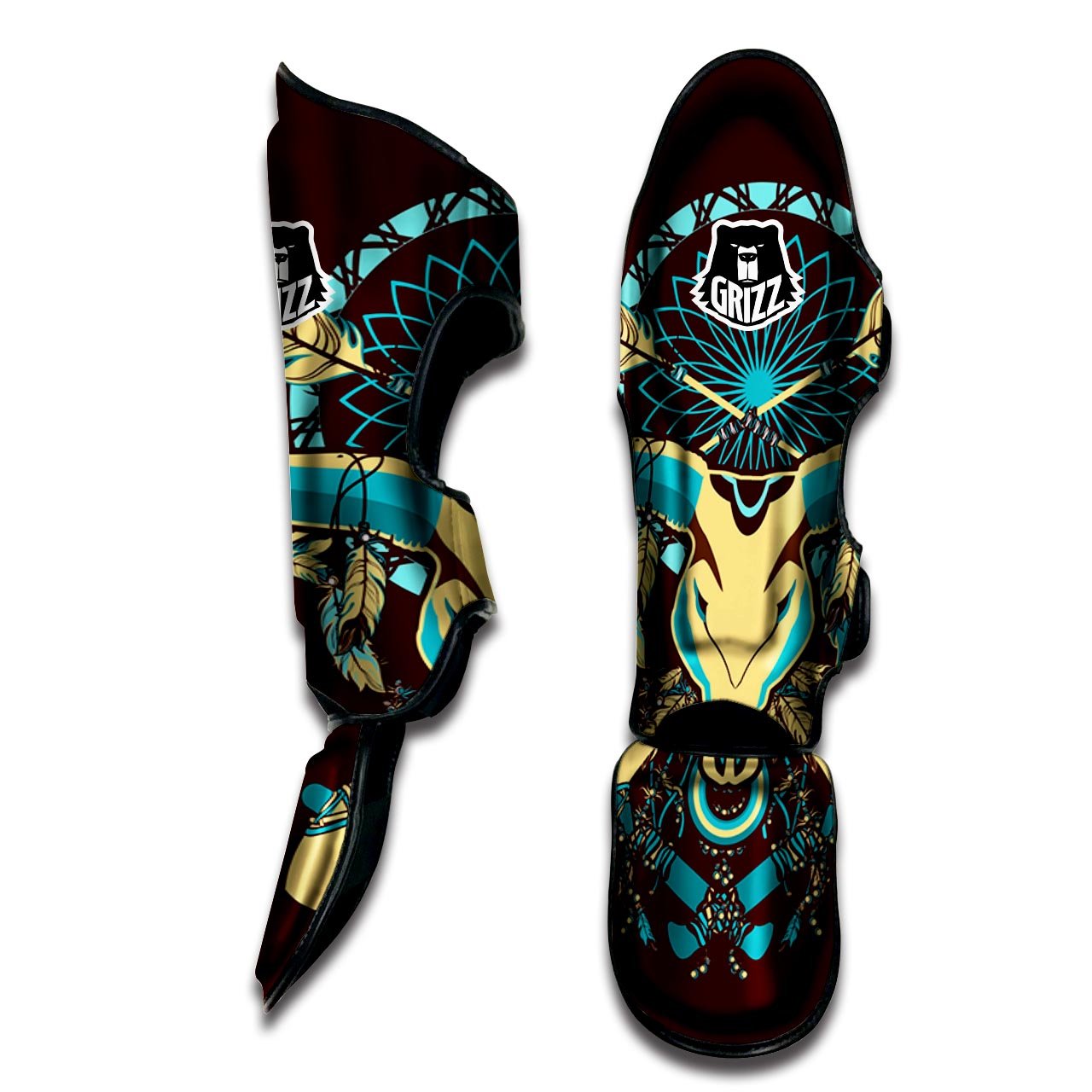 Bull Skull Indian Tribal Print Muay Thai Shin Guards-grizzshop