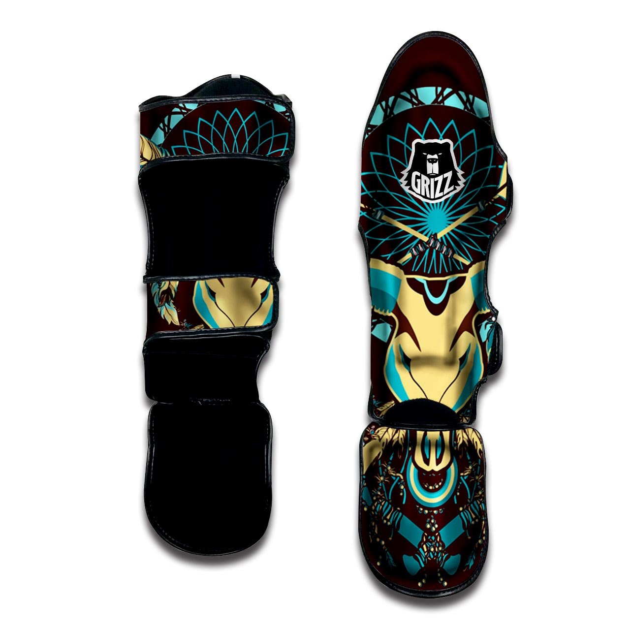 Bull Skull Indian Tribal Print Muay Thai Shin Guards-grizzshop