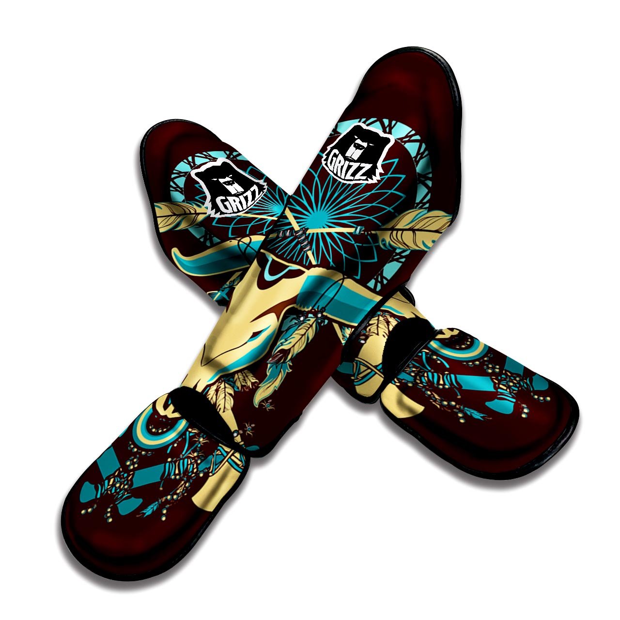 Bull Skull Indian Tribal Print Muay Thai Shin Guards-grizzshop