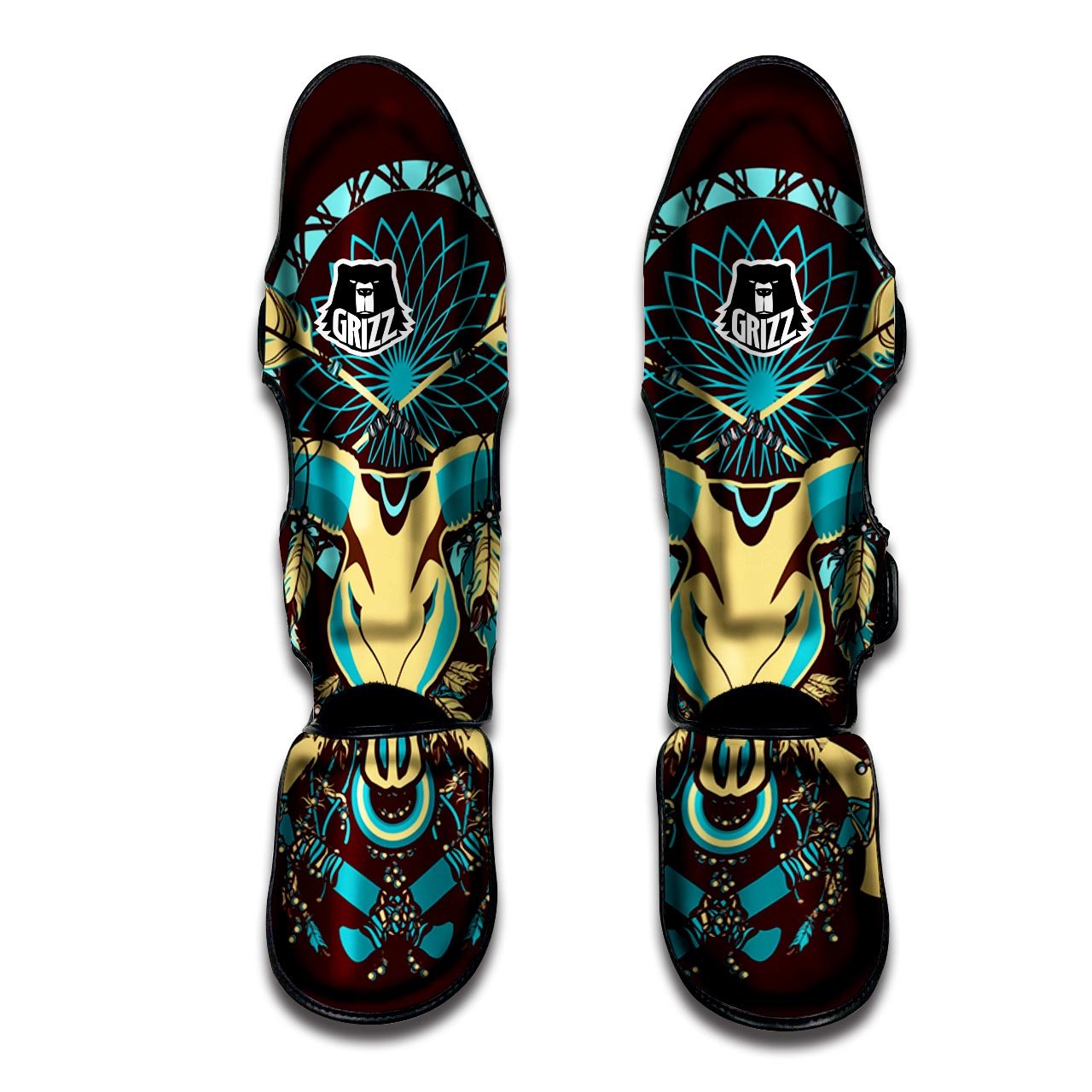 Bull Skull Indian Tribal Print Muay Thai Shin Guards-grizzshop