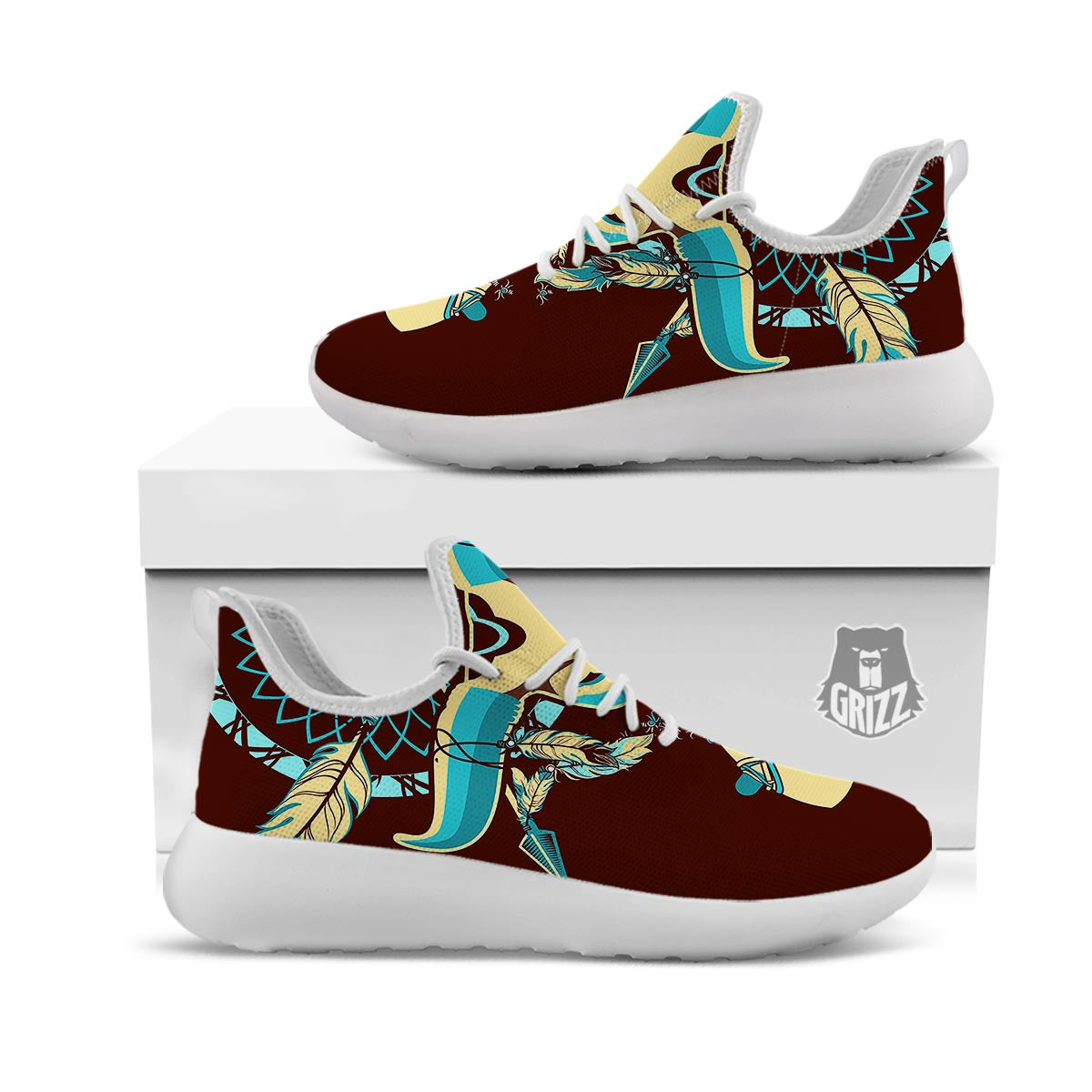 Bull Skull Indian Tribal Print White Athletic Shoes-grizzshop