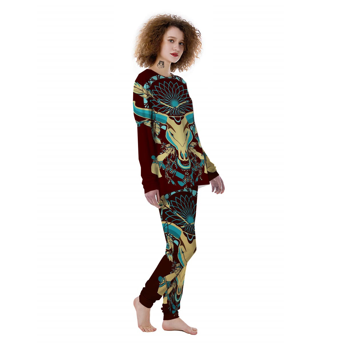 Bull Skull Indian Tribal Print Women's Pajamas-grizzshop