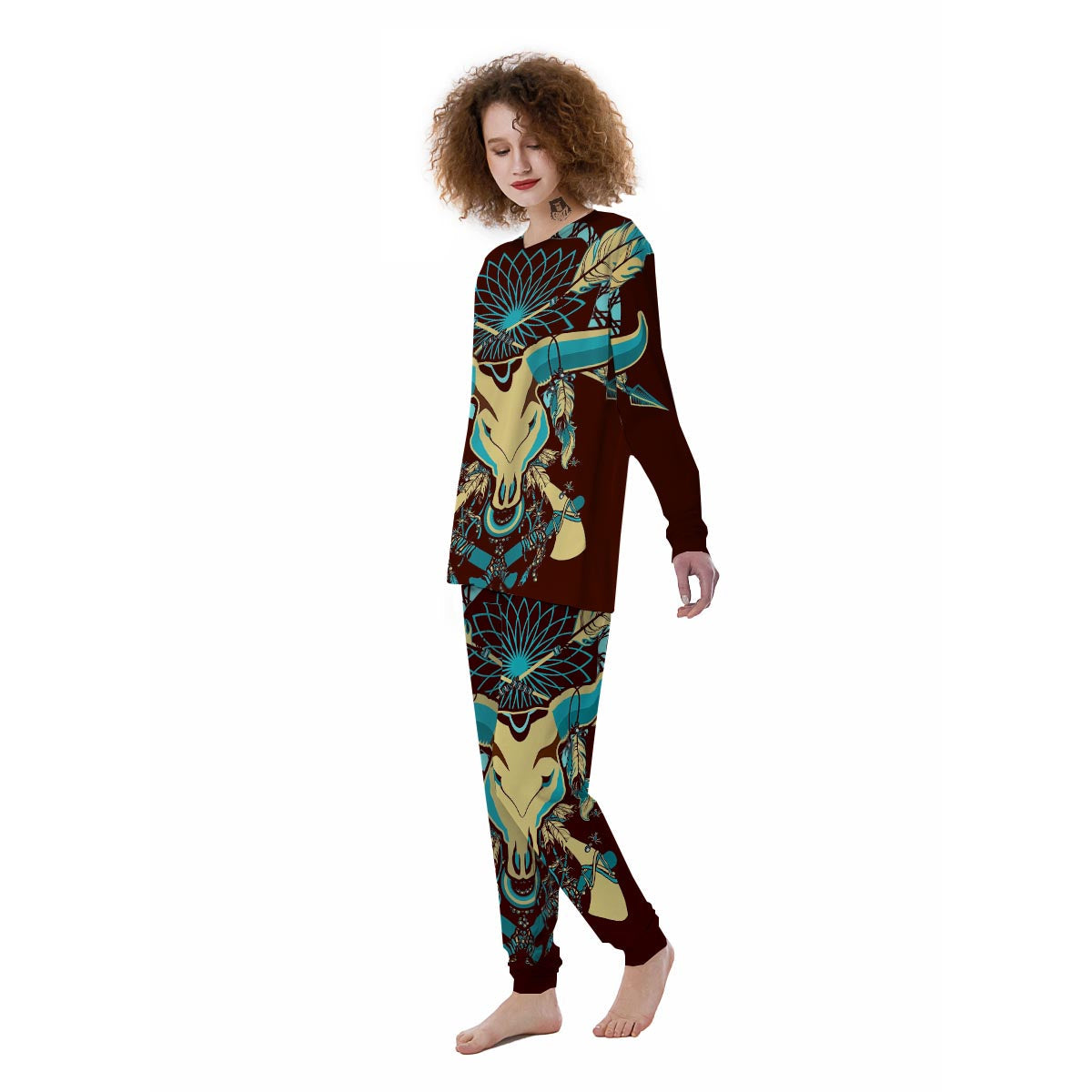 Bull Skull Indian Tribal Print Women's Pajamas-grizzshop