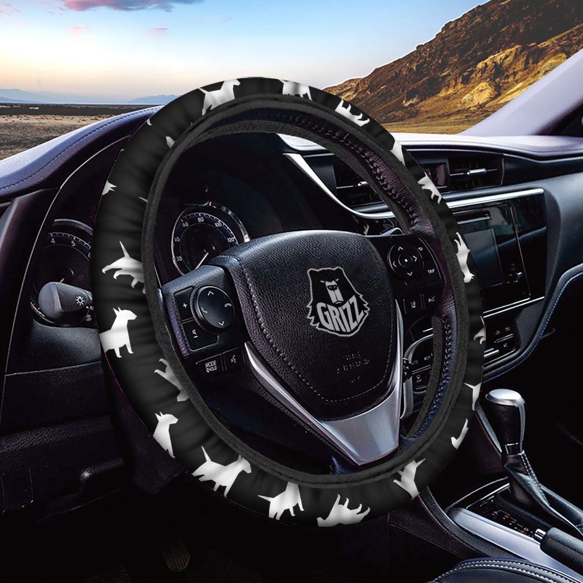 Bull Terrier Black Print Pattern Car Steering Wheel Cover-grizzshop