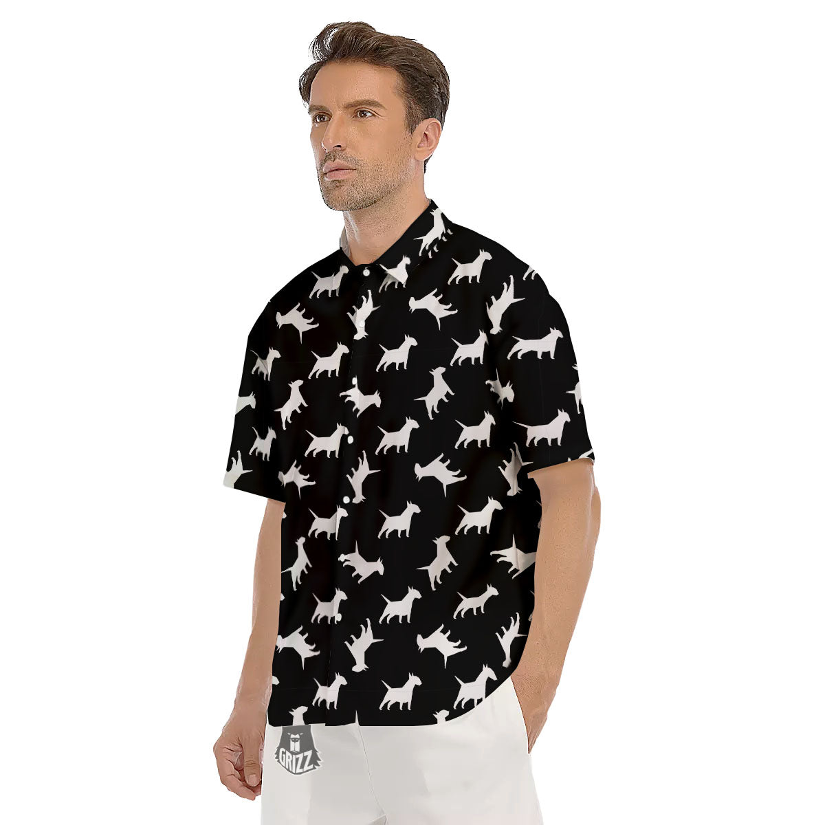 Bull Terrier Black Print Pattern Men's Short Sleeve Shirts-grizzshop