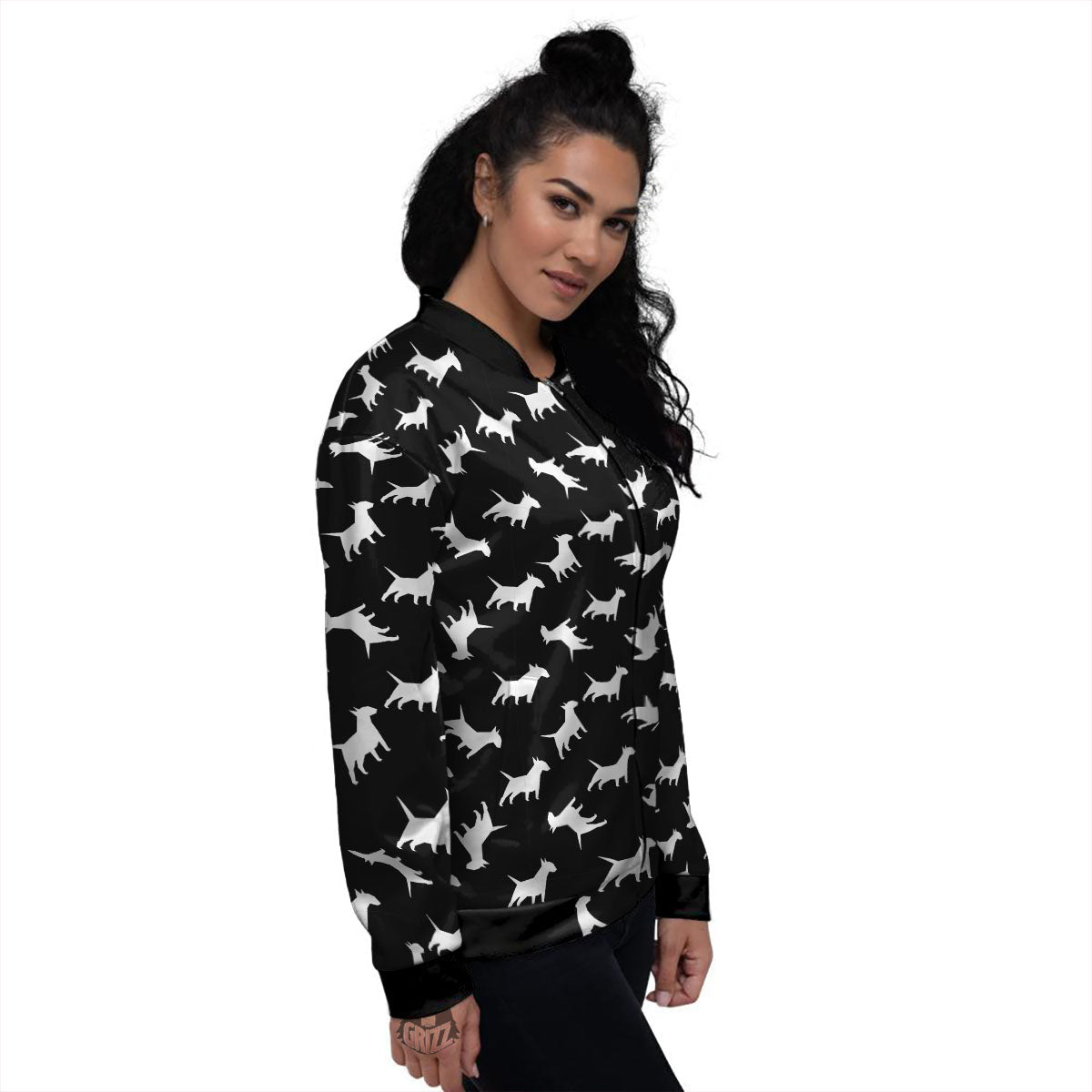 Bull Terrier Black Print Pattern Women's Bomber Jacket-grizzshop