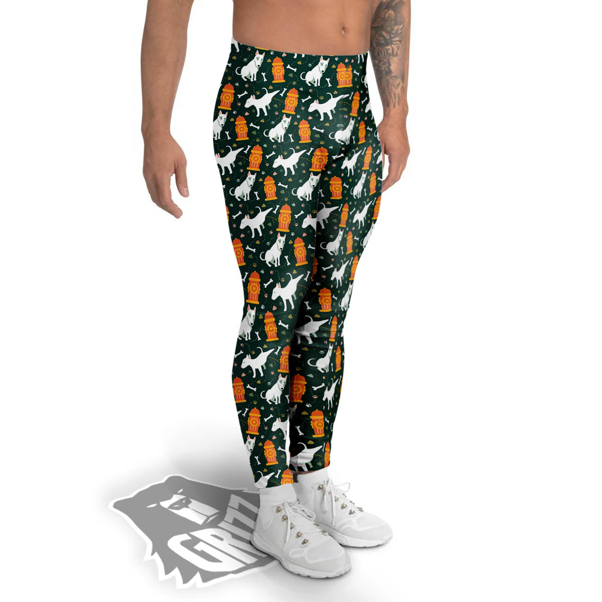 Bull Terrier Cartoon Print Pattern Men's Leggings-grizzshop