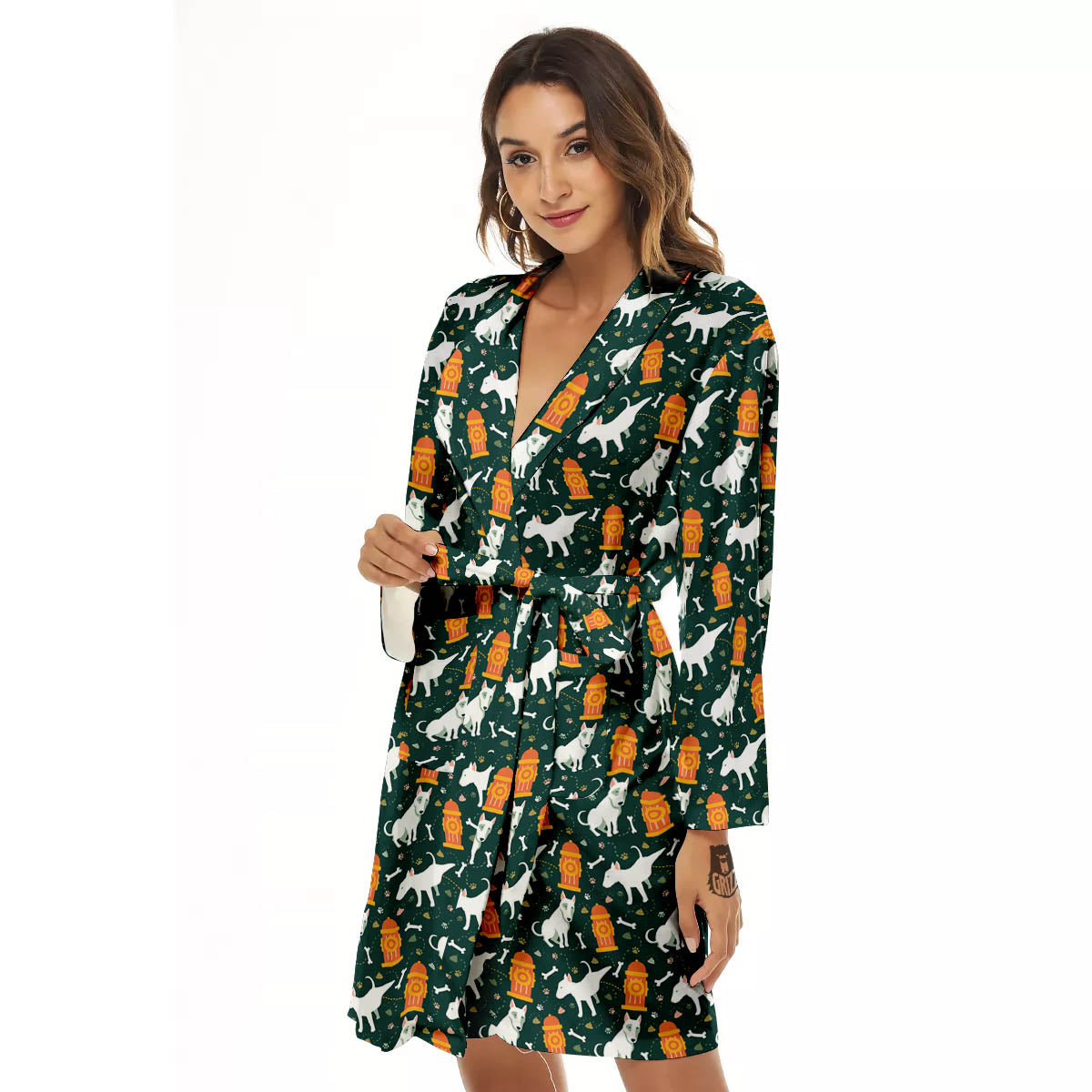 Bull Terrier Cartoon Print Pattern Women's Robe-grizzshop