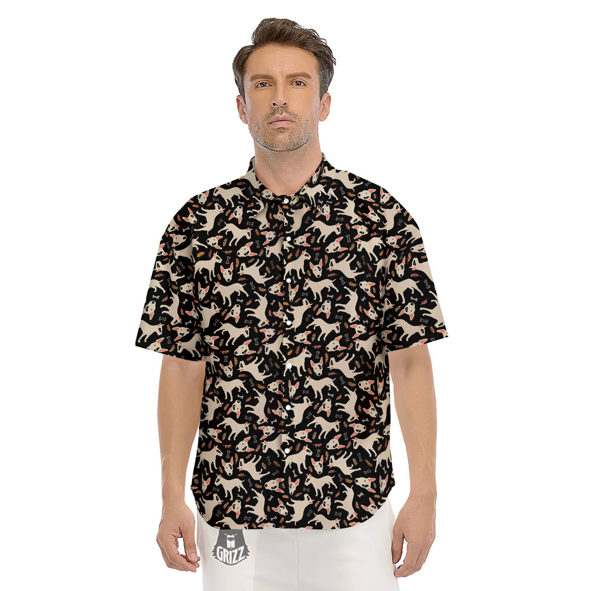 Bull Terrier Doodle Print Pattern Men's Short Sleeve Shirts-grizzshop