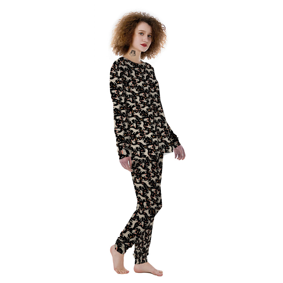 Bull Terrier Doodle Print Pattern Women's Pajamas-grizzshop