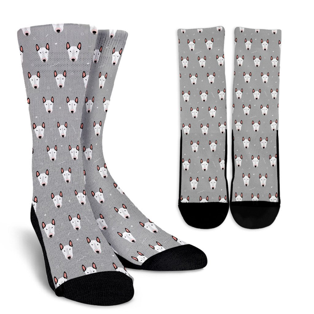 Bull Terrier Glay Pattern Print Unisex Crew Socks-grizzshop