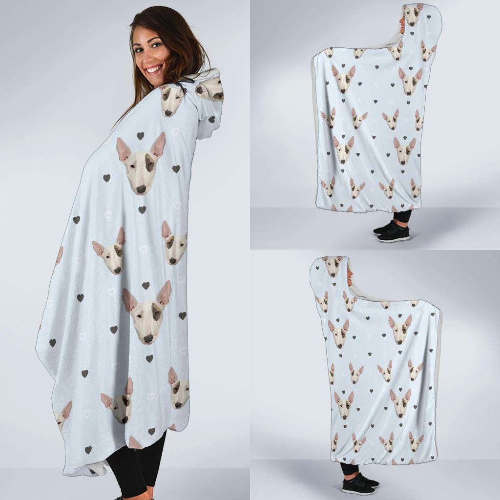 Bull Terrier Heart Pattern Print Hooded Blanket-grizzshop