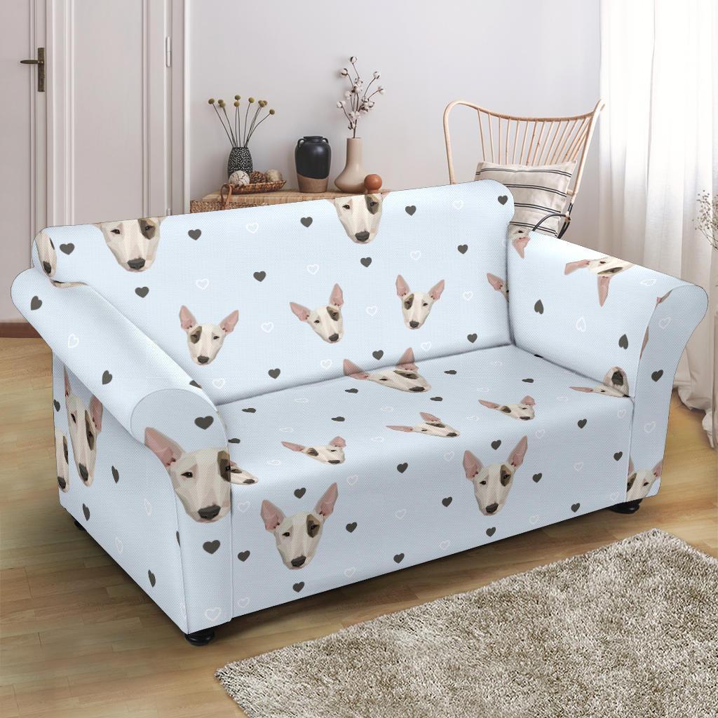 Bull Terrier Heart Pattern Print Loveseat Cover-grizzshop