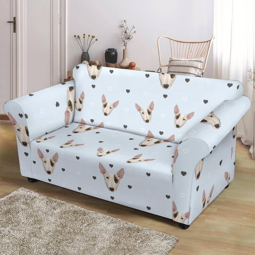 Bull Terrier Heart Pattern Print Loveseat Cover-grizzshop