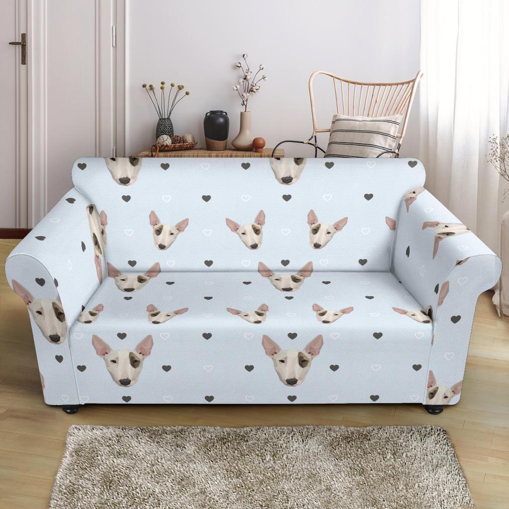 Bull Terrier Heart Pattern Print Loveseat Cover-grizzshop