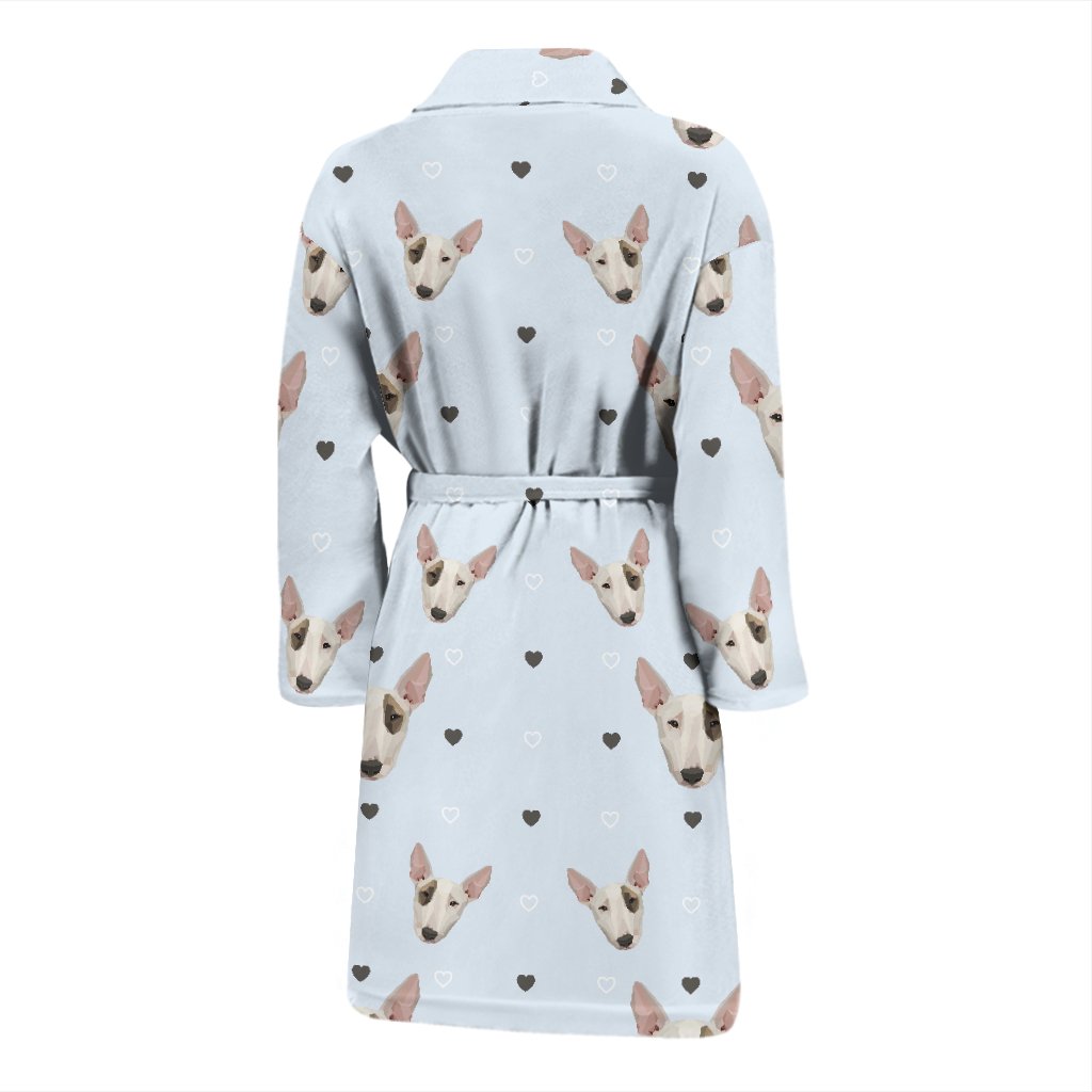 Bull Terrier Heart Pattern Print Men Long Robe-grizzshop