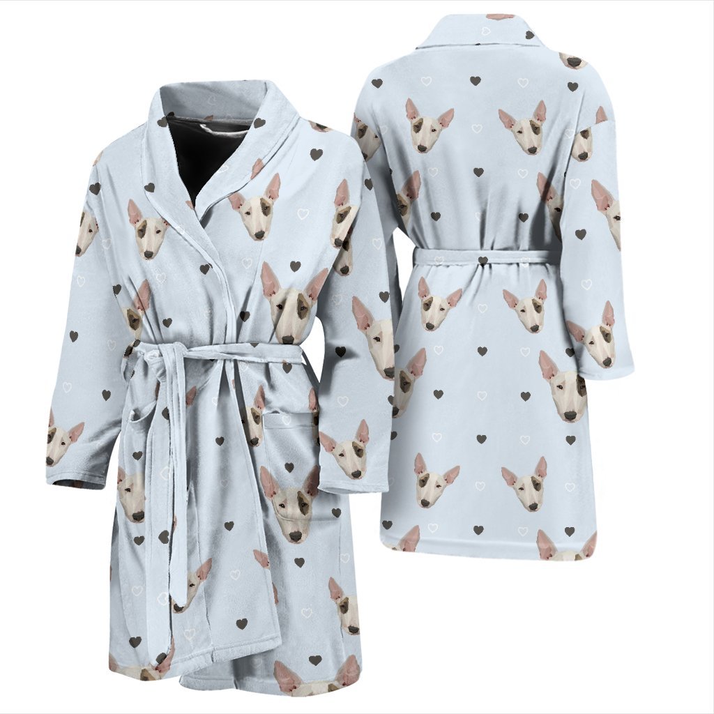 Bull Terrier Heart Pattern Print Men Long Robe-grizzshop