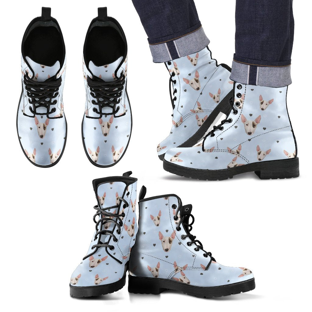 Bull Terrier Heart Pattern Print Men Women Leather Boots-grizzshop