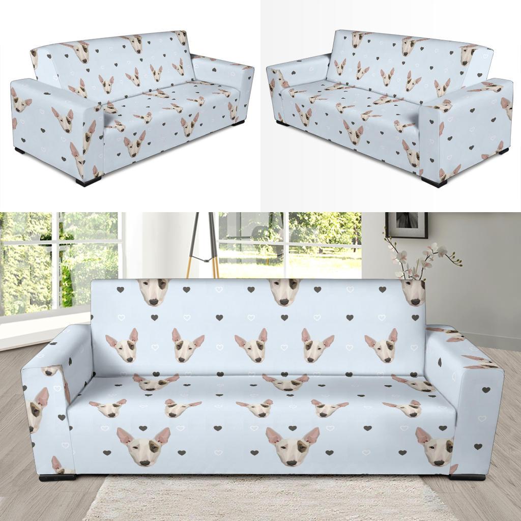 Bull Terrier Heart Pattern Print Sofa Covers-grizzshop