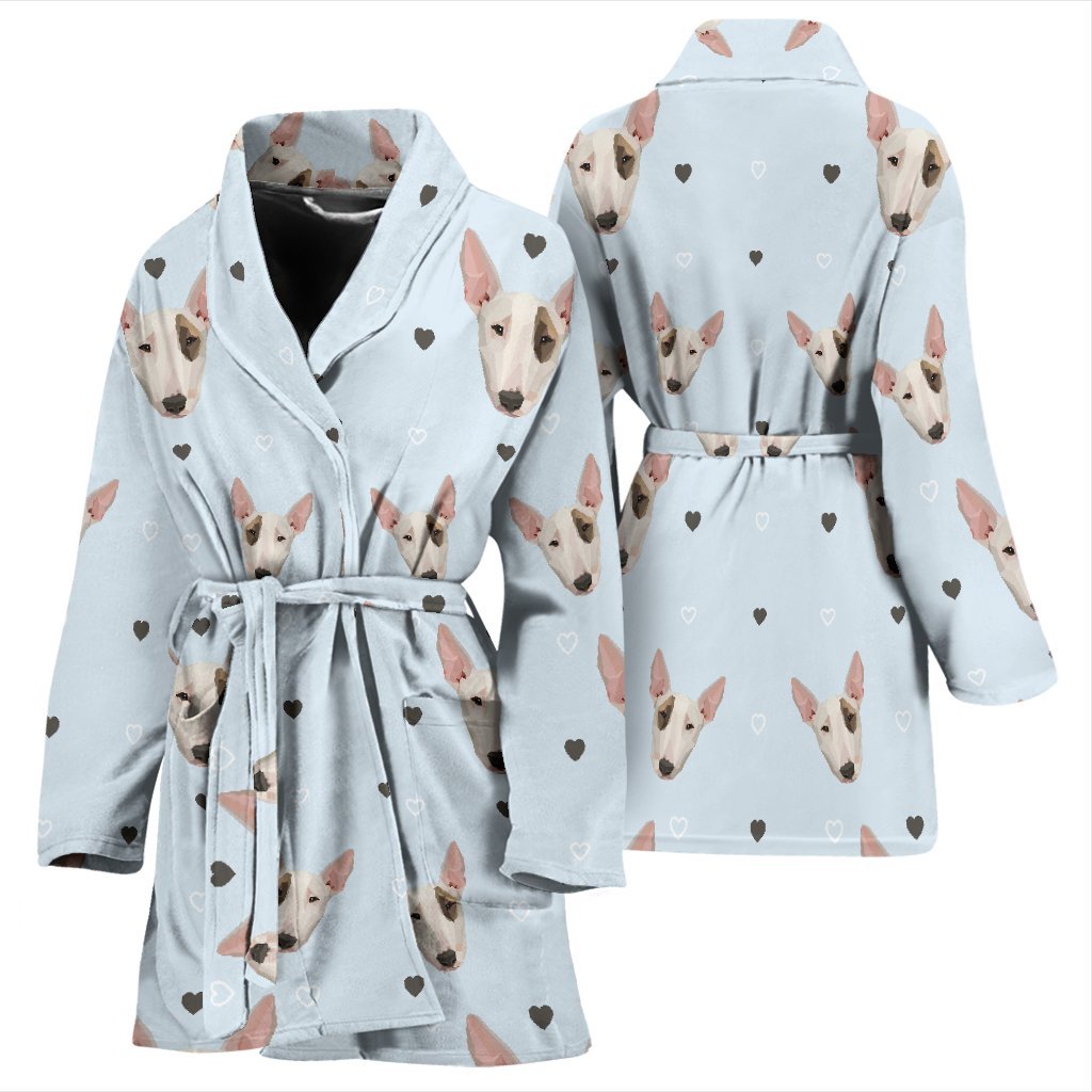 Bull Terrier Heart Pattern Print Women Long Robe-grizzshop