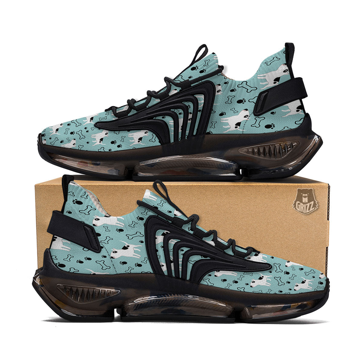 Bull Terrier Laurel Green Print Pattern Black Gym Shoes-grizzshop