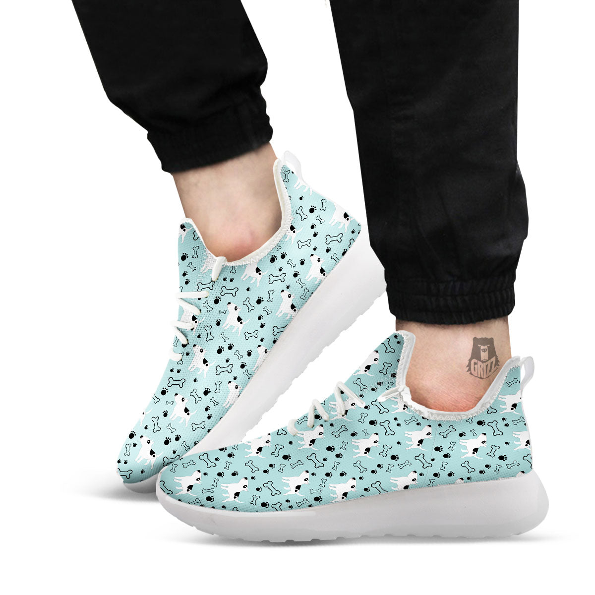 Bull Terrier Laurel Green Print Pattern White Athletic Shoes-grizzshop