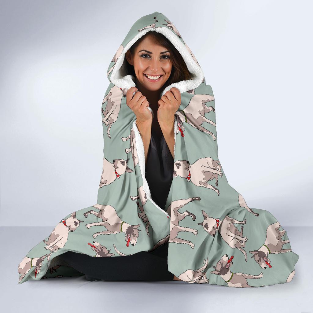 Bull Terrier Pattern Print Hooded Blanket-grizzshop