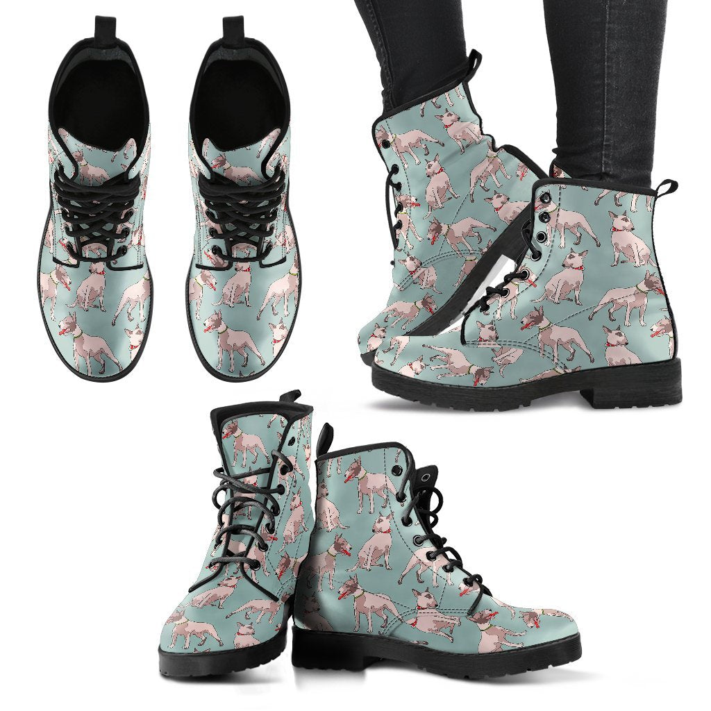 Bull Terrier Pattern Print Men Women Leather Boots-grizzshop