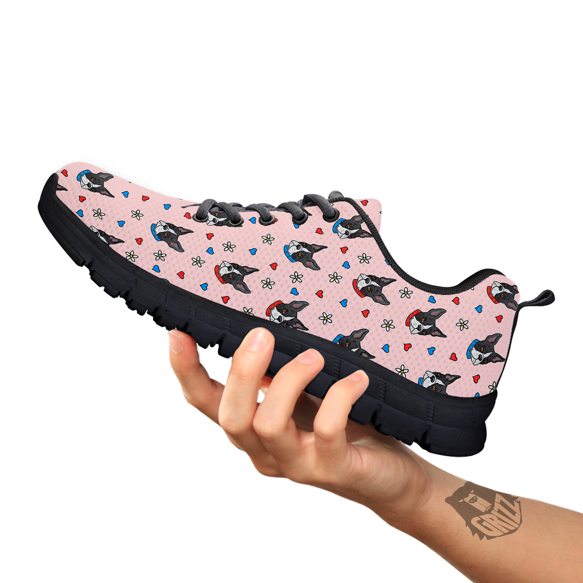 Bull Terrier Pink Print Pattern Black Sneaker-grizzshop