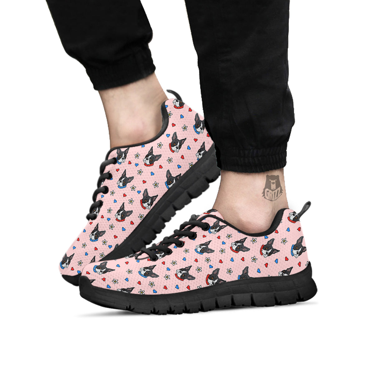 Bull Terrier Pink Print Pattern Black Sneaker-grizzshop