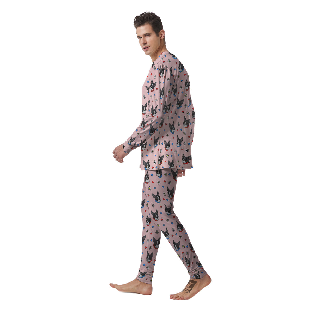 Bull Terrier Pink Print Pattern Men's Pajamas-grizzshop