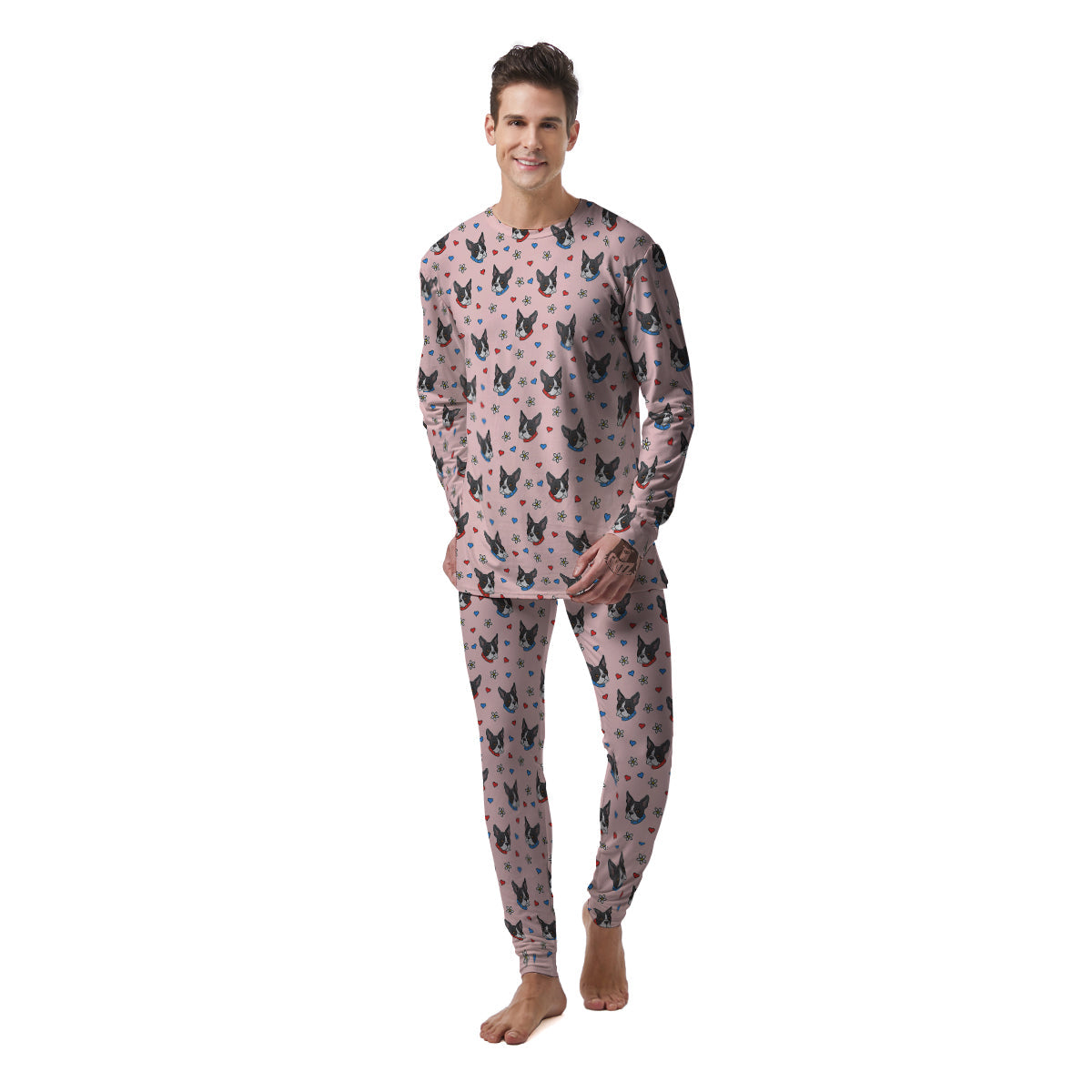 Bull Terrier Pink Print Pattern Men's Pajamas-grizzshop