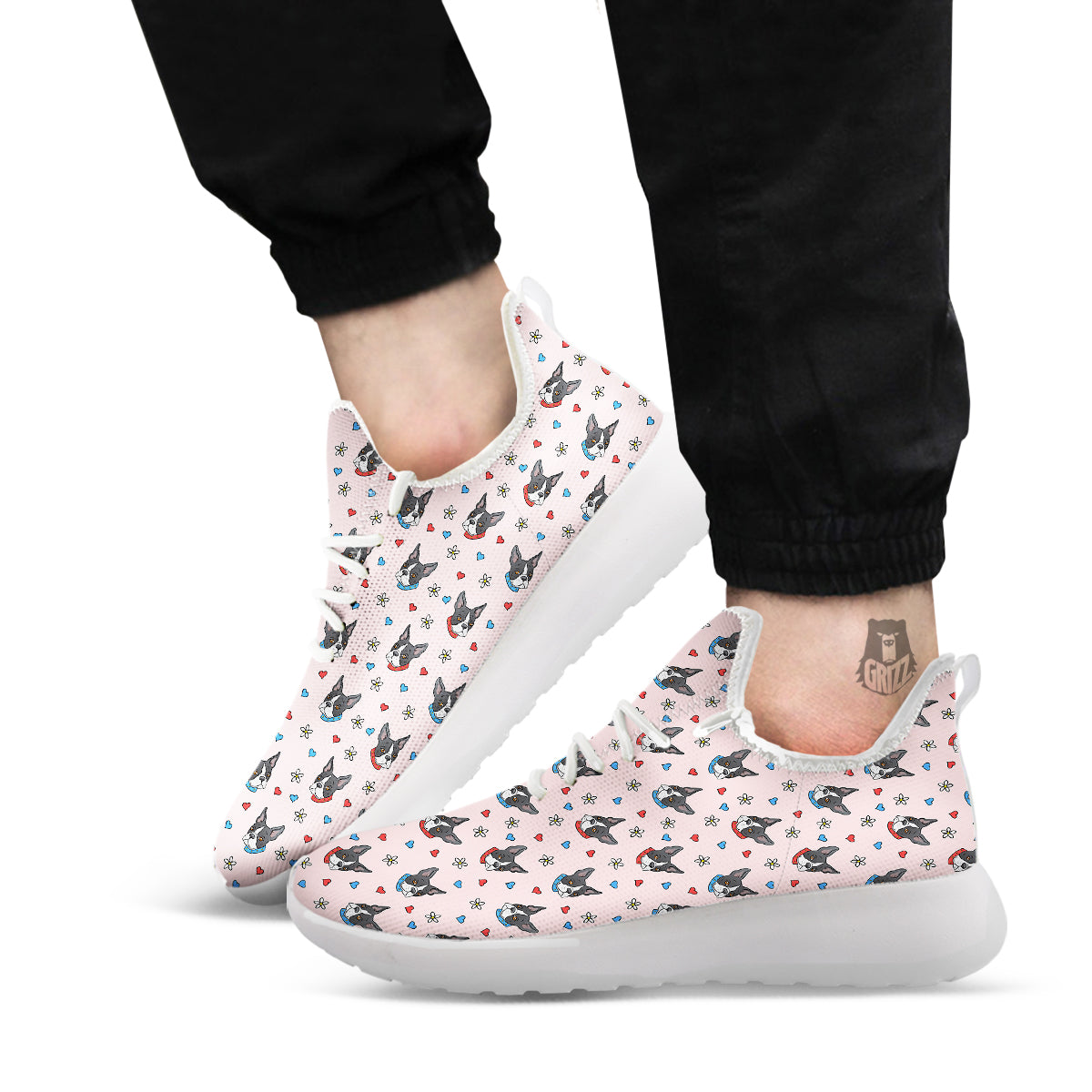 Bull Terrier Pink Print Pattern White Athletic Shoes-grizzshop