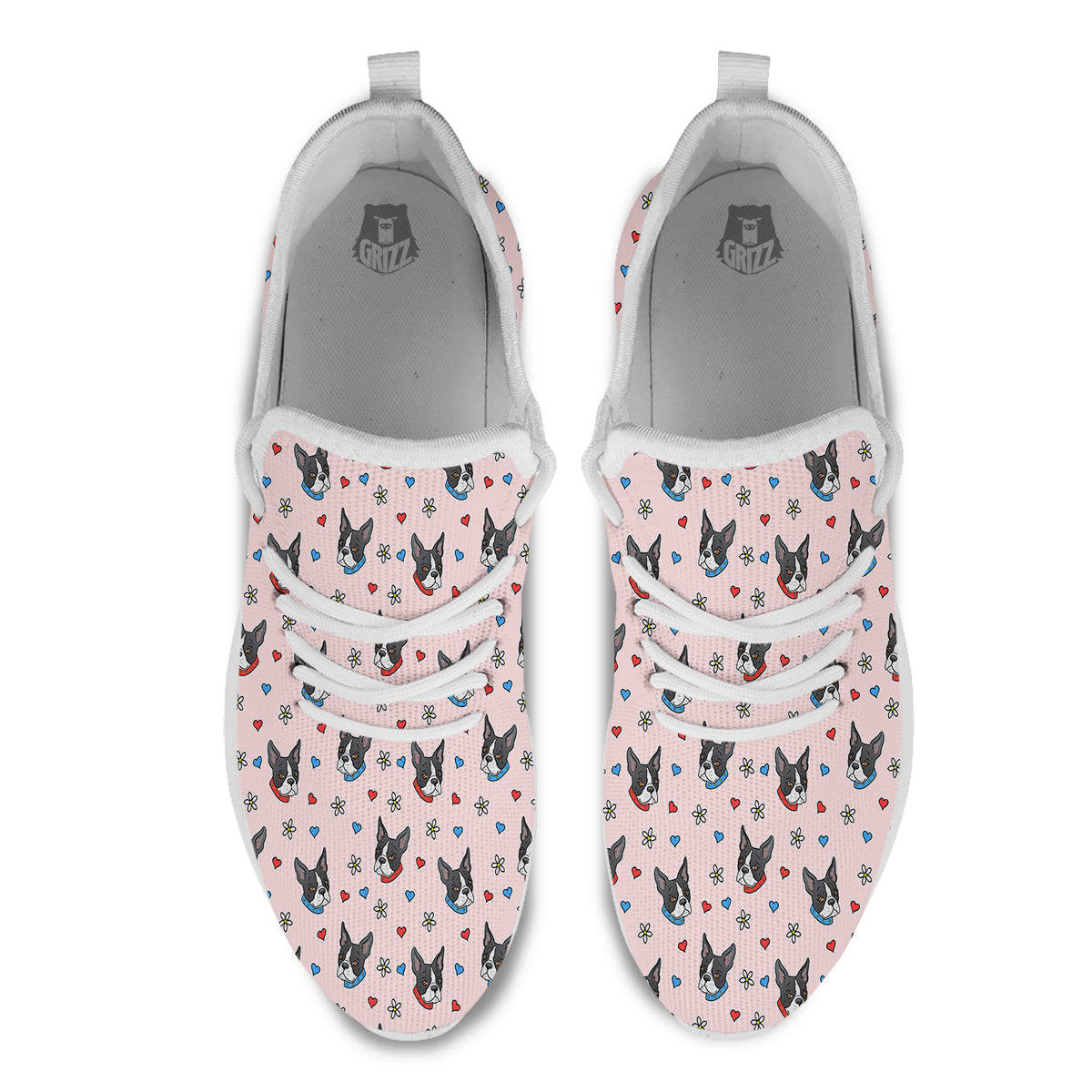 Bull Terrier Pink Print Pattern White Athletic Shoes-grizzshop