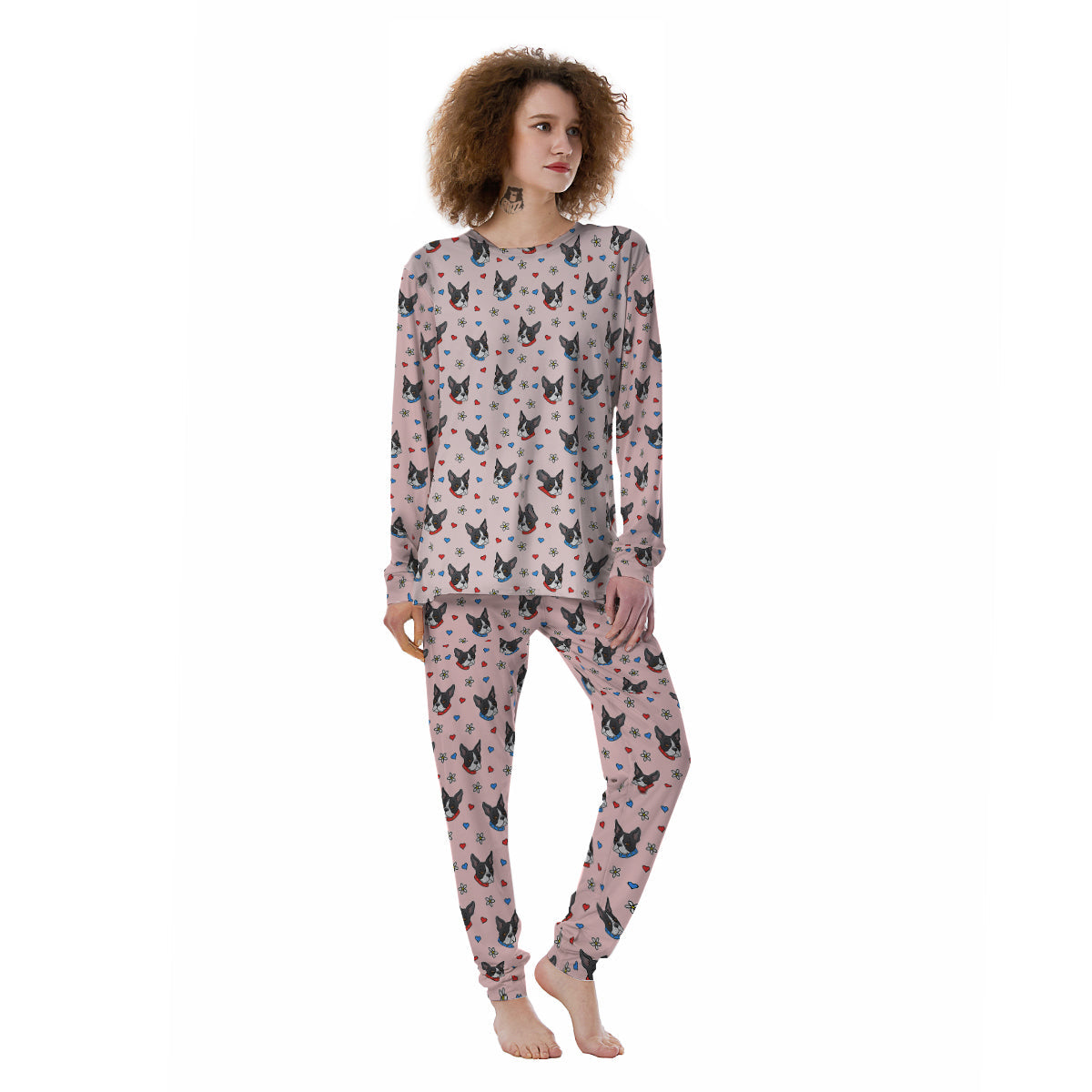 Bull Terrier Pink Print Pattern Women's Pajamas-grizzshop