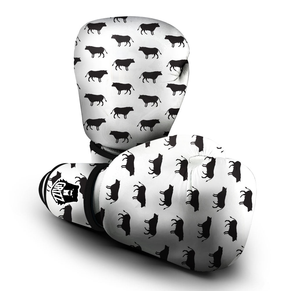 Bull White And Black Print Pattern Boxing Gloves-grizzshop