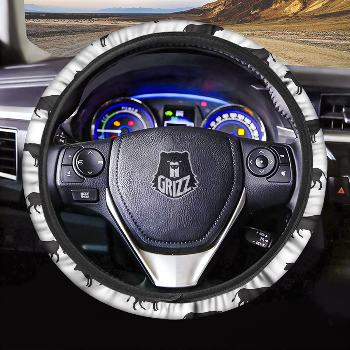 Bull White And Black Print Pattern Car Steering Wheel Cover-grizzshop
