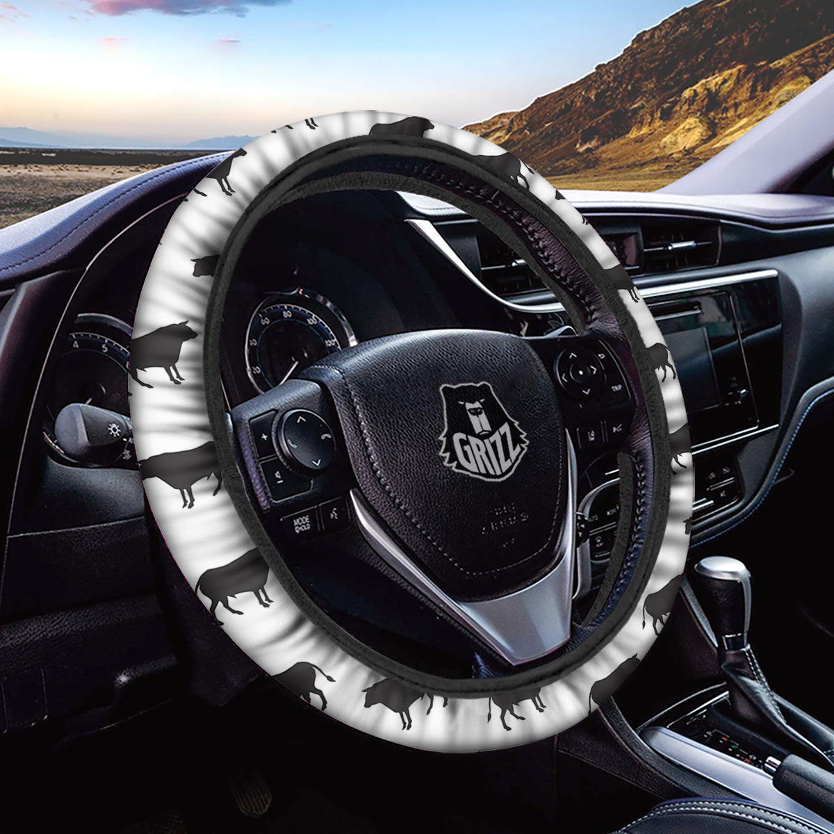 Bull White And Black Print Pattern Car Steering Wheel Cover-grizzshop