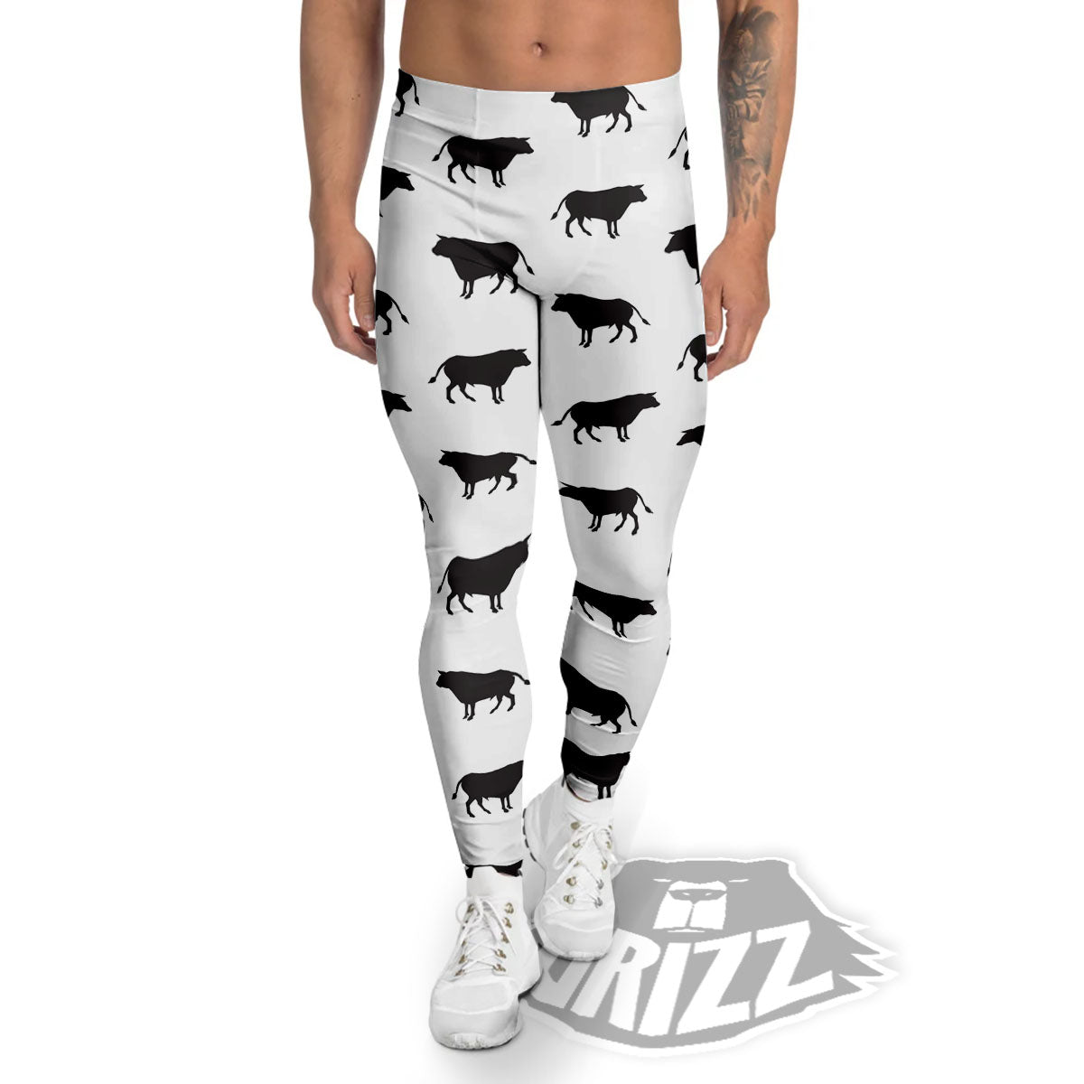 Bull White And Black Print Pattern Men's Leggings-grizzshop