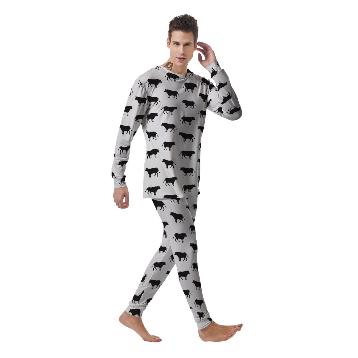 Bull White And Black Print Pattern Men's Pajamas-grizzshop