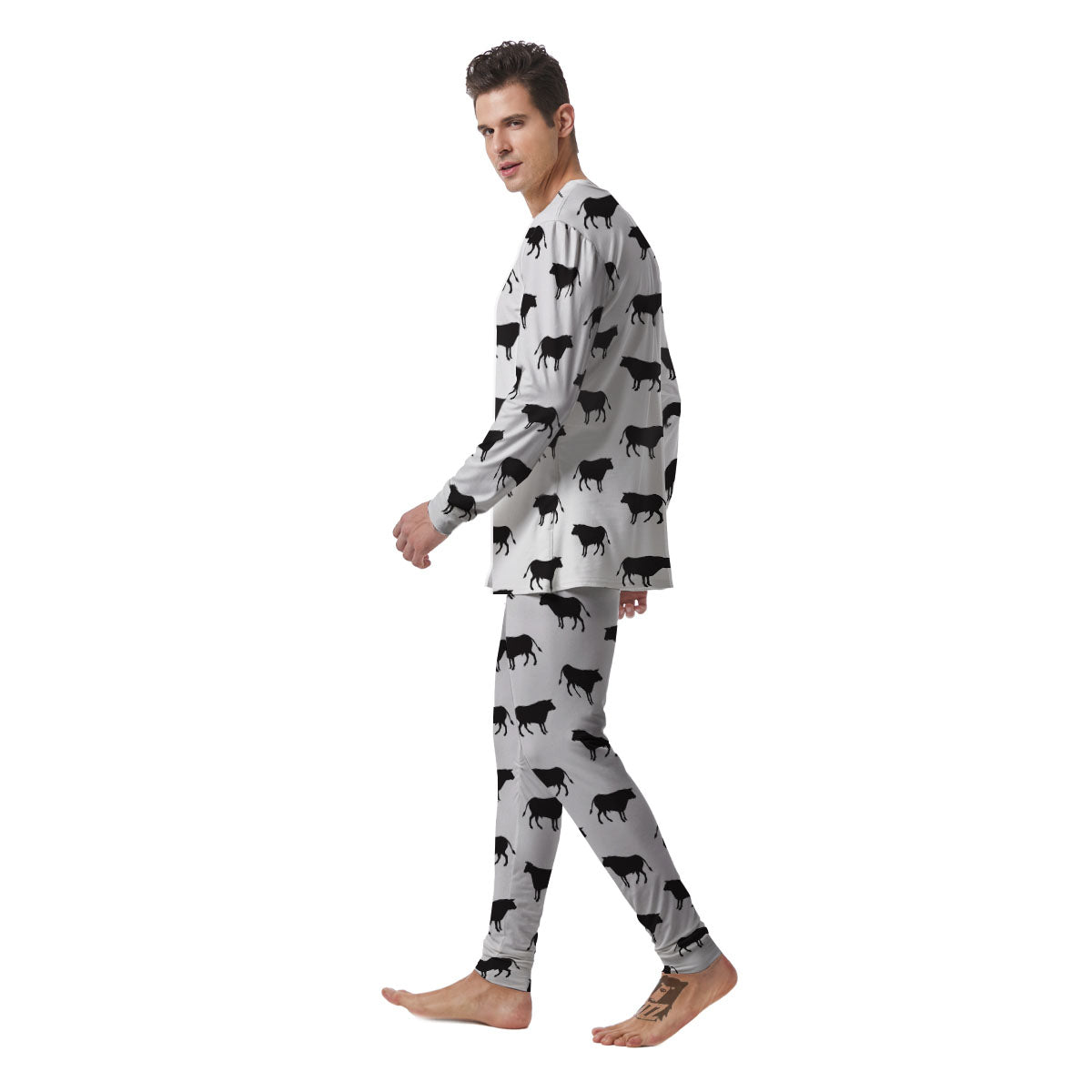 Bull White And Black Print Pattern Men's Pajamas-grizzshop