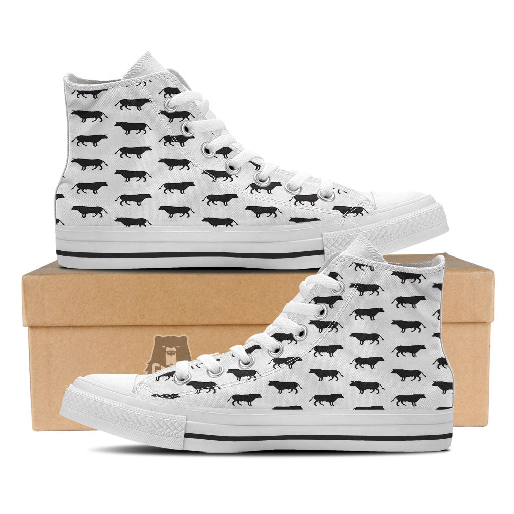Bull White And Black Print Pattern White High Top Shoes-grizzshop