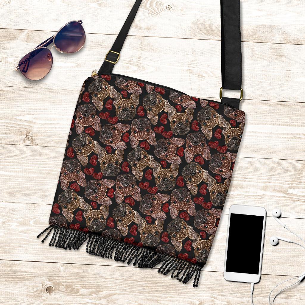 Bulldog Crochet Pattern Print Crossbody Bags-grizzshop