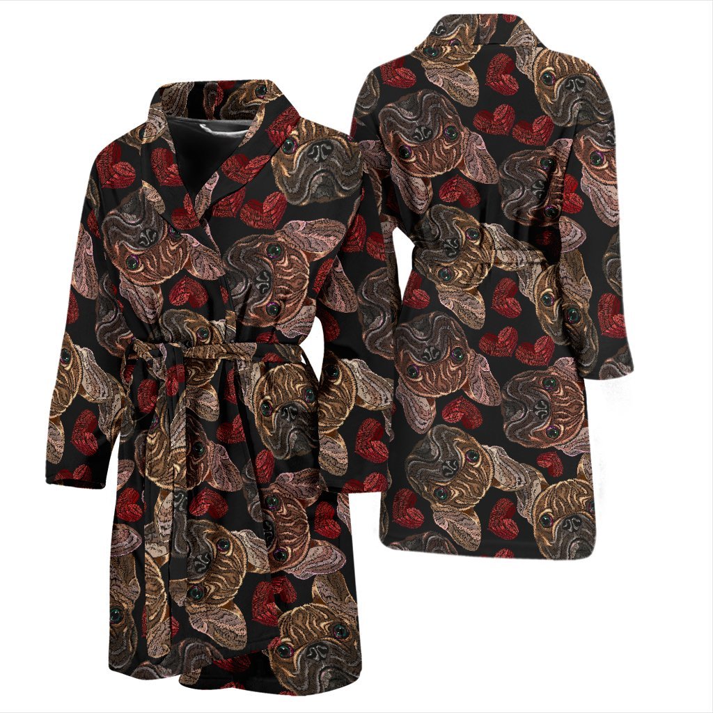 Bulldog Crochet Pattern Print Men Long Robe-grizzshop