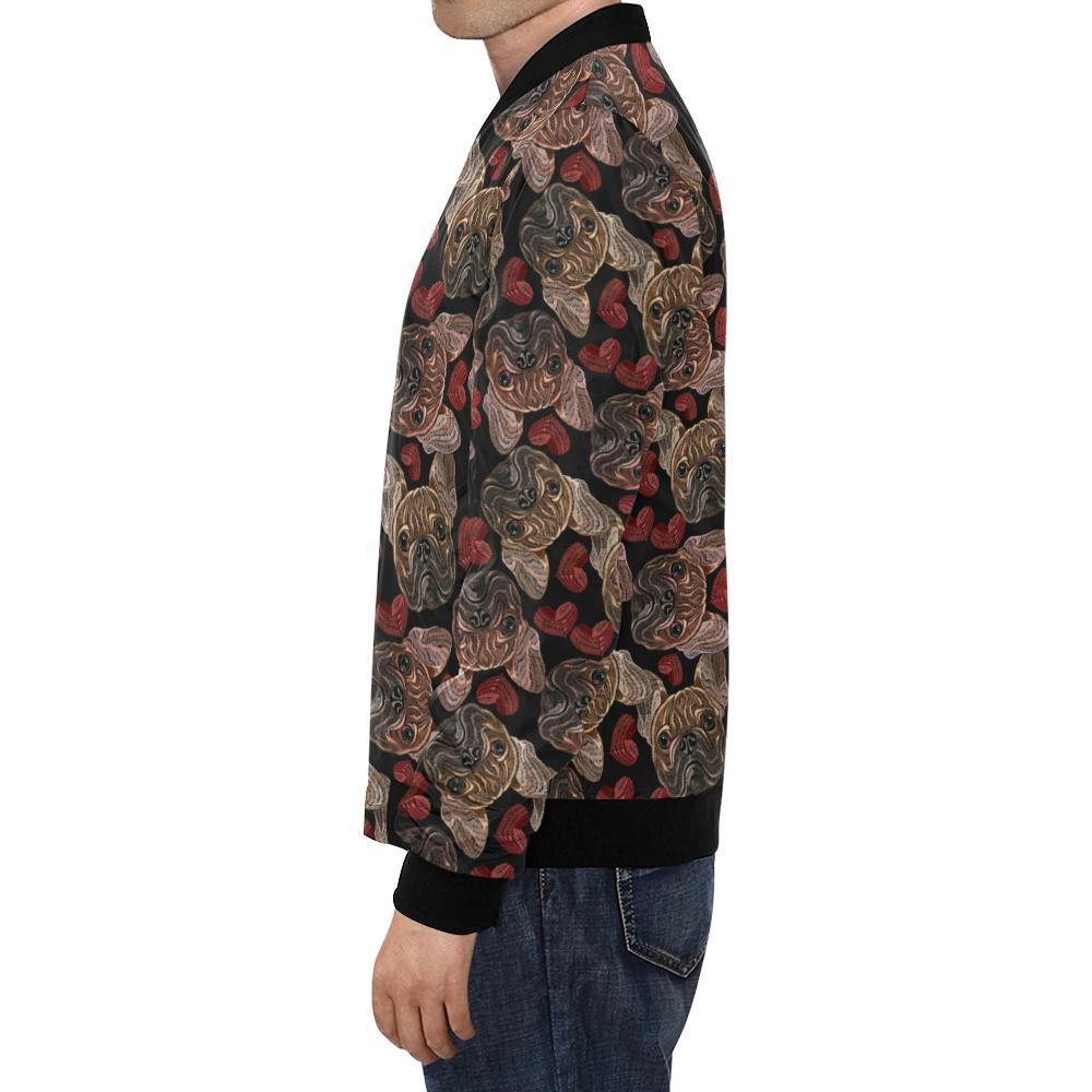 Bulldog Crochet Pattern Print Men's Bomber Jacket-grizzshop