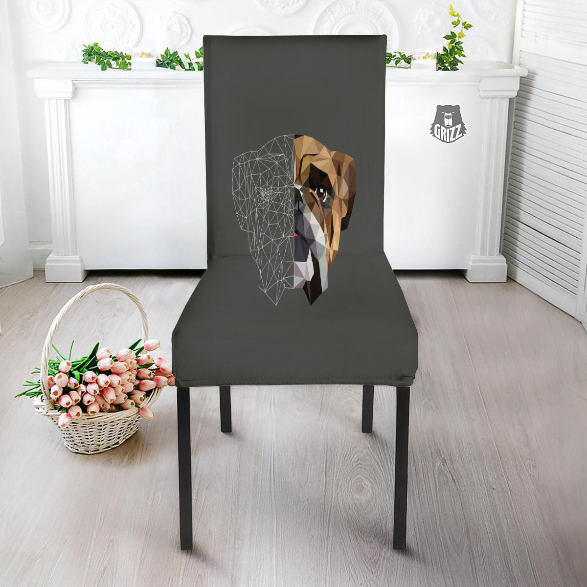 Bulldog Geometric English Print Dining Chair Slipcover-grizzshop