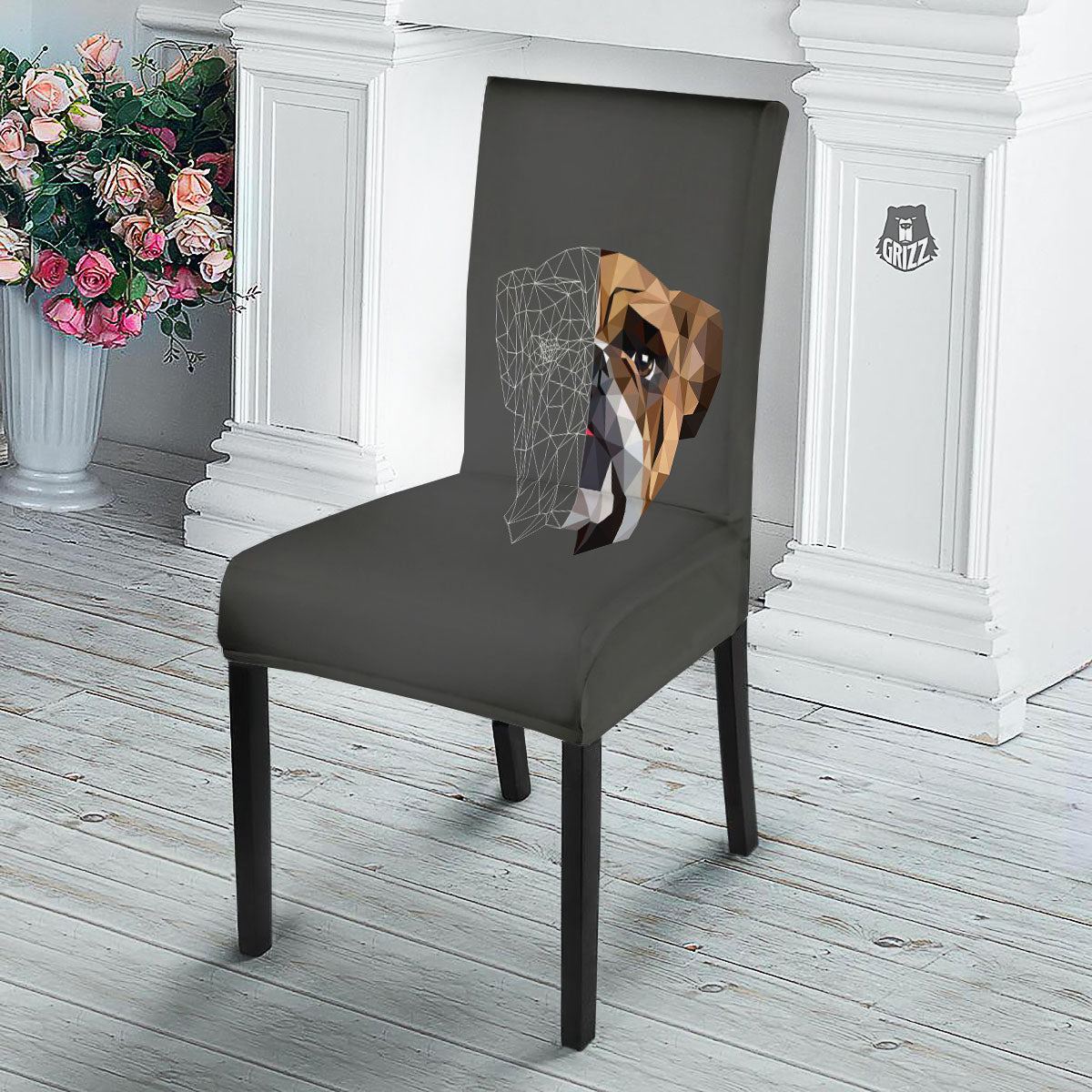 Bulldog Geometric English Print Dining Chair Slipcover-grizzshop