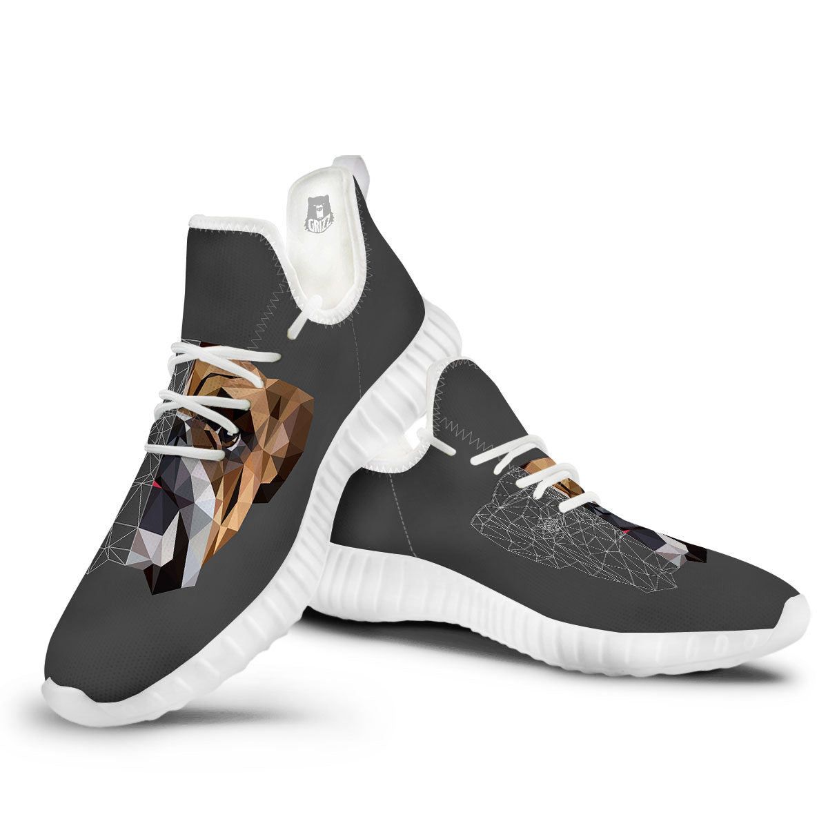 Bulldog Geometric English Print White Walking Shoes-grizzshop
