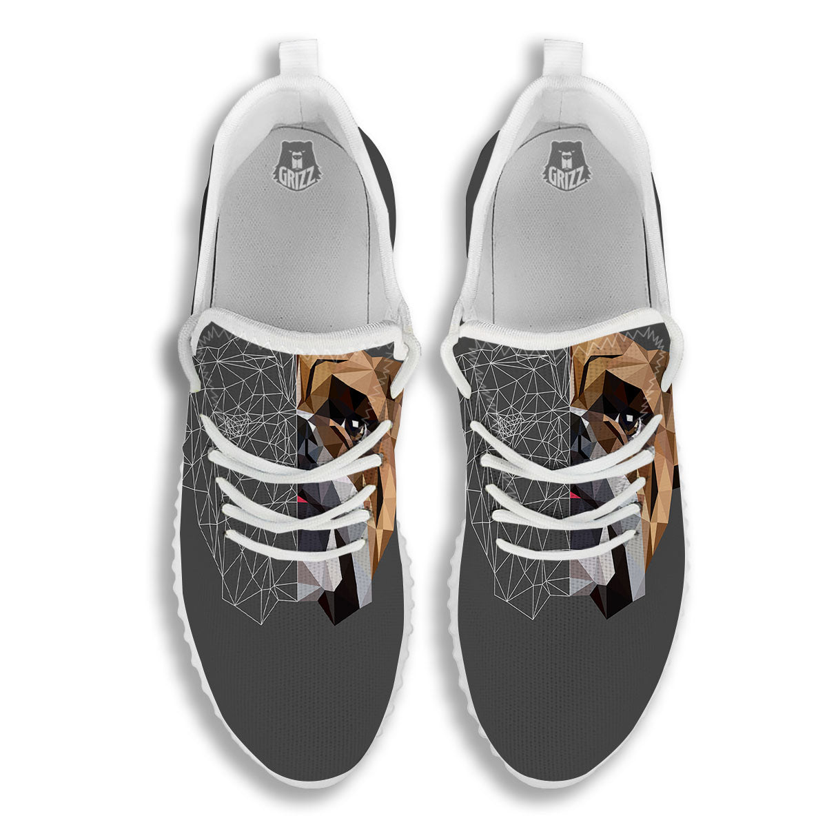 Bulldog Geometric English Print White Walking Shoes-grizzshop